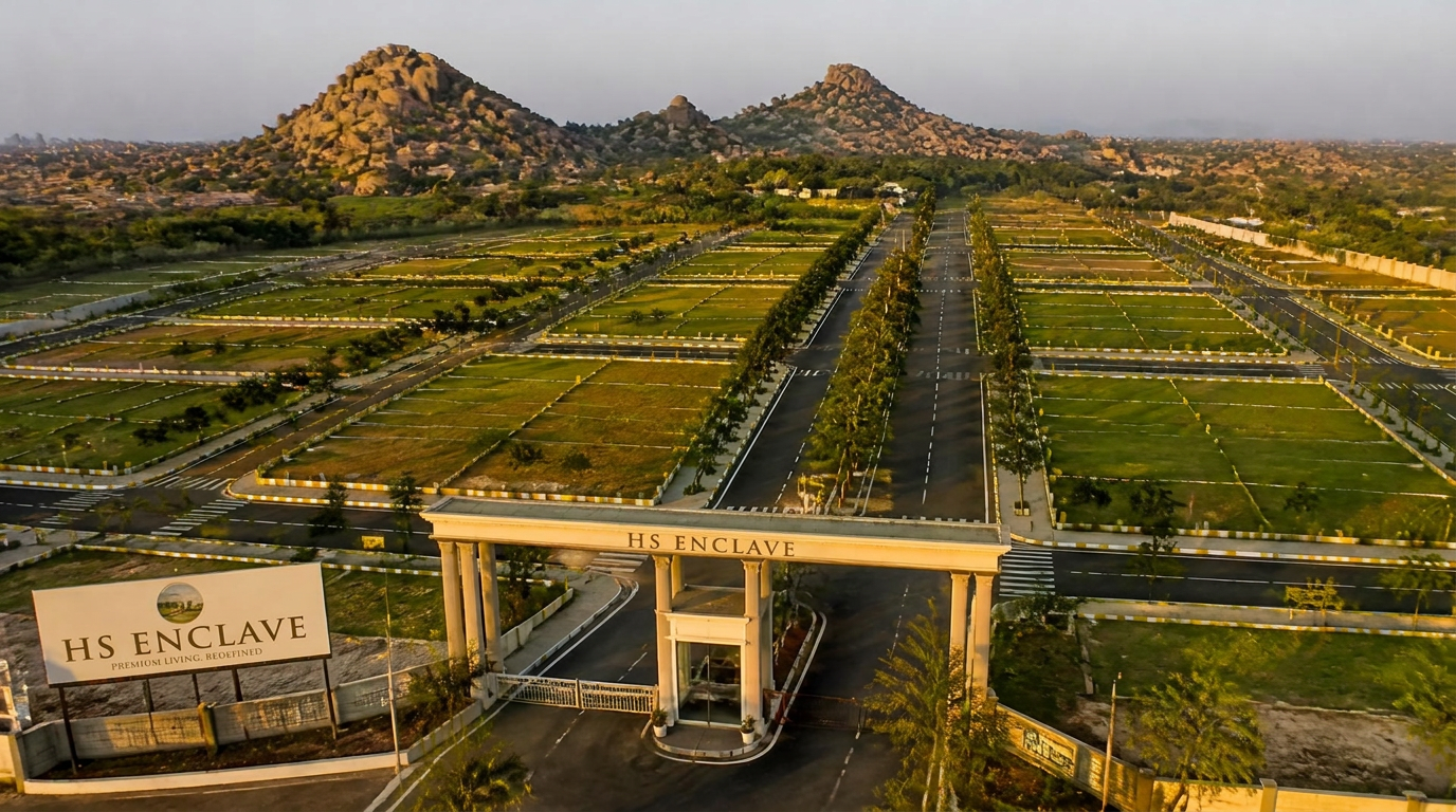 Aerial view of an HS Properties plotted layout in Ballari